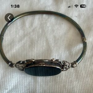 Silver Bangle Bracelet with Black Onyx